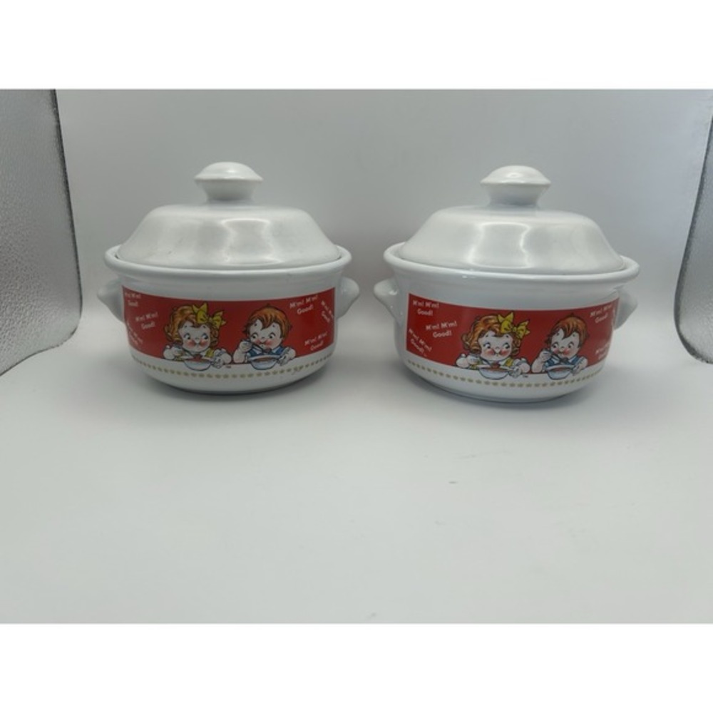 Set Of 2 Vintage Campbells 1998‎ Soup Bowls W/Lids & Handles
